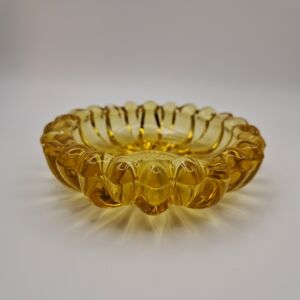Vintage Amber Glass Sunflower Trinket Dish Mid-Century Modern Scalloped Bowl 3.5